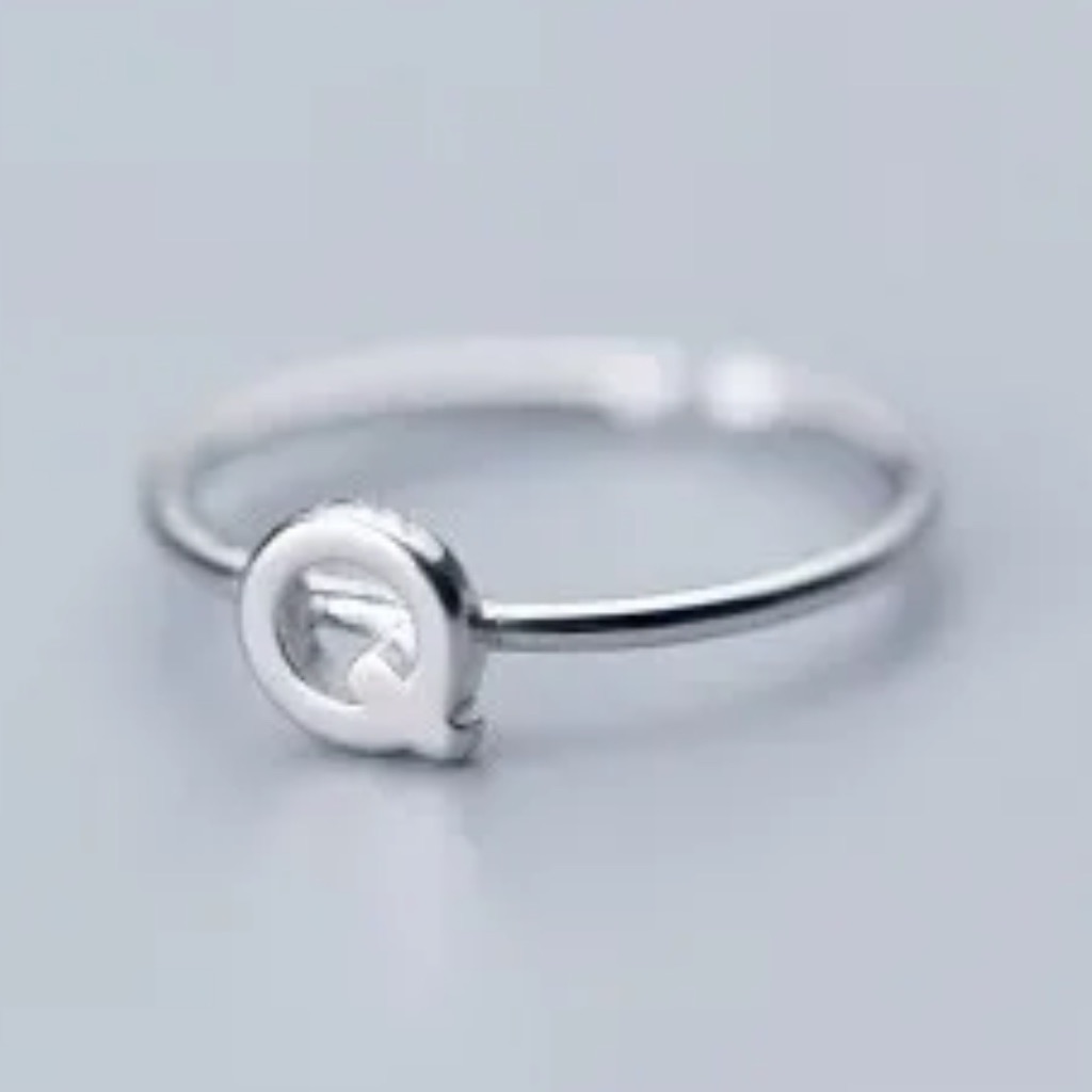 925 Sterling Silver Adjustable Stackable Initial Ring, Os - Q
